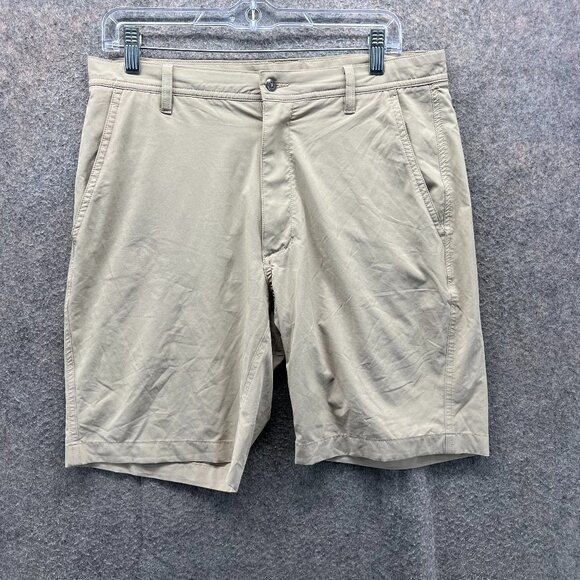 Footjoy Polo Shorts Men 33 Khaki Chino Flat Polyester Tan Beige Golf Performance - Picture 1 of 11